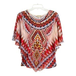 Live and Let Live Boho Poncho Overlay Top Abstract Layered Sheer Festival Small